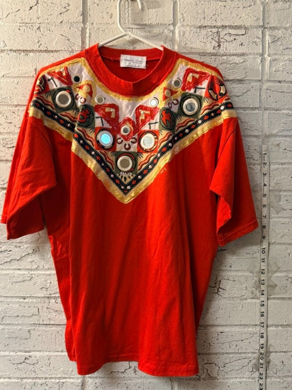 Vintage 1988 Uniquely Herta Red Mirror Embellished Southwestern Art Tee